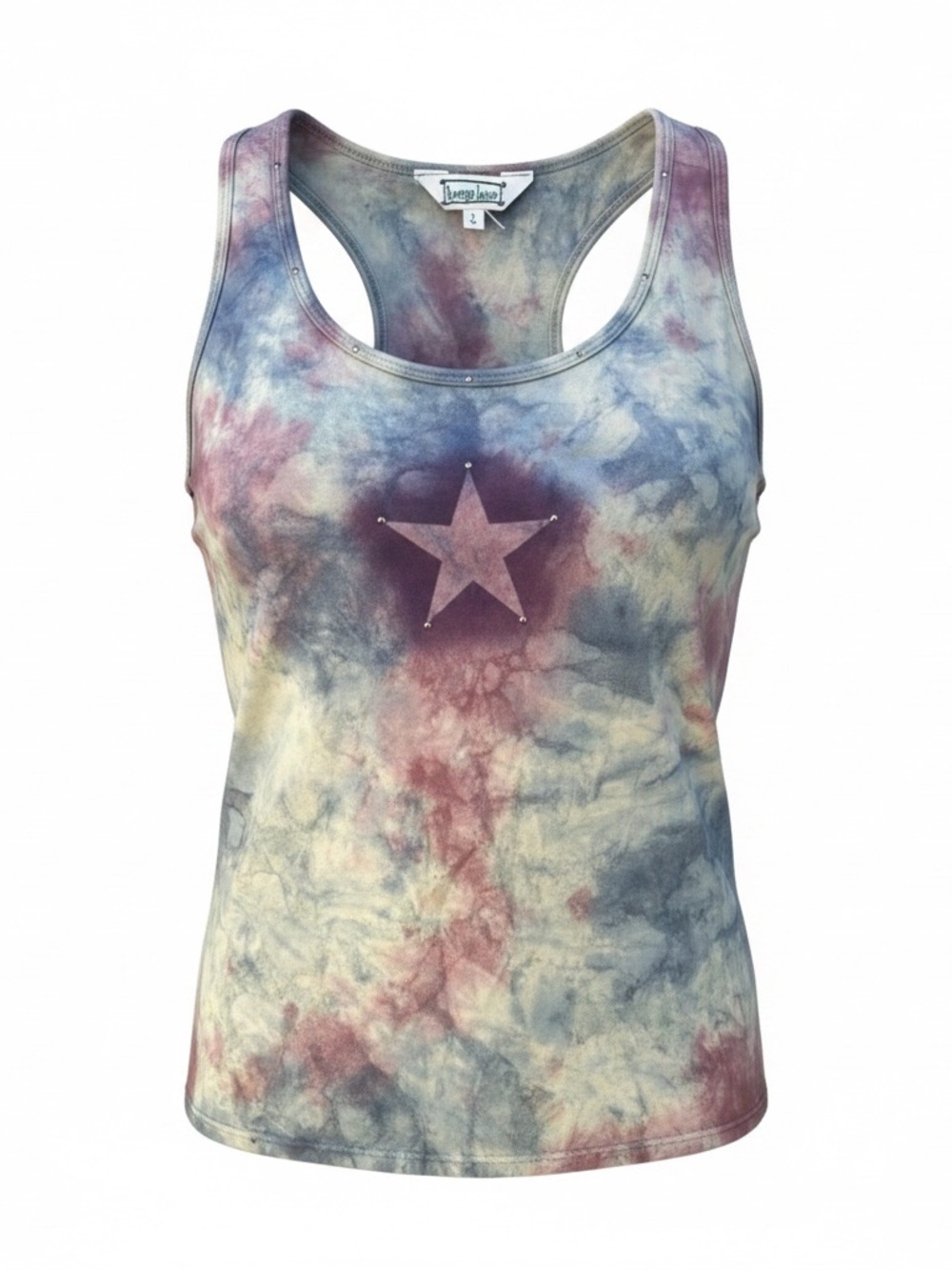 Vintage Y2K Hourglass Studded Star Tie Dye Tank Top Built-In Bra